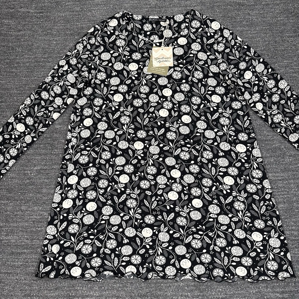 Gundrum Sjoden Tunic Top Women Large Black Fruit Pomerans Modal Slinky Boho NEW